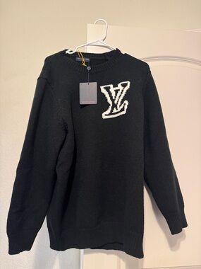 Louis Vuitton Black Crewneck Sweater with White LV Patch